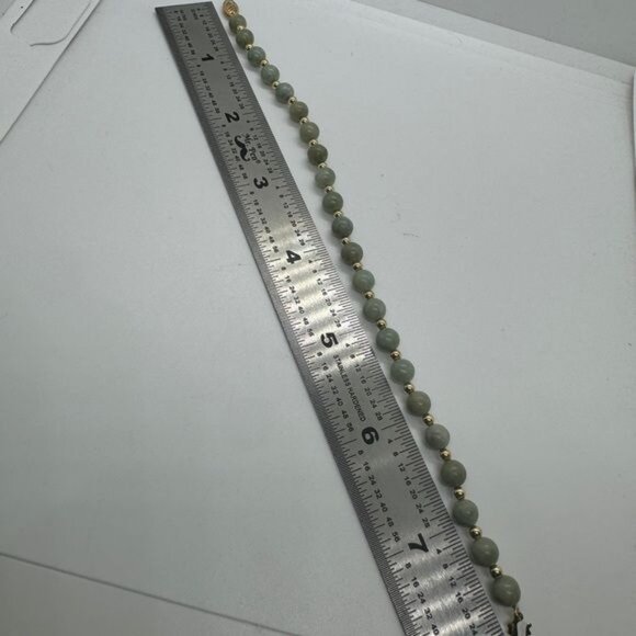 14K Yellow Gold Jade Bead Bracelet 8” Green Round New Ball - Picture 9 of 10